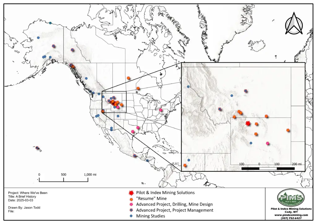 PIMS mining project map in North America